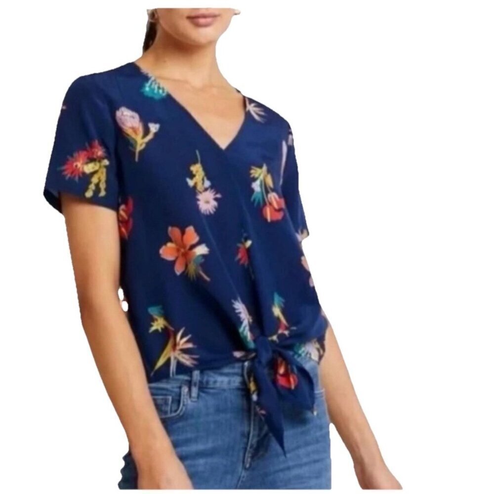 Madewell Bird Of Paradise Front Tie Silk Blouse Women XS